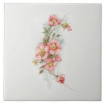 Vintage Handpainted Style Wild Roses Ceramic Tile<br><div class="desc">Elegant spray of salmon colored old fashioned wild roses and leaves with subtle shading adapted from hand painted Victorian-era floral illustration.</div>