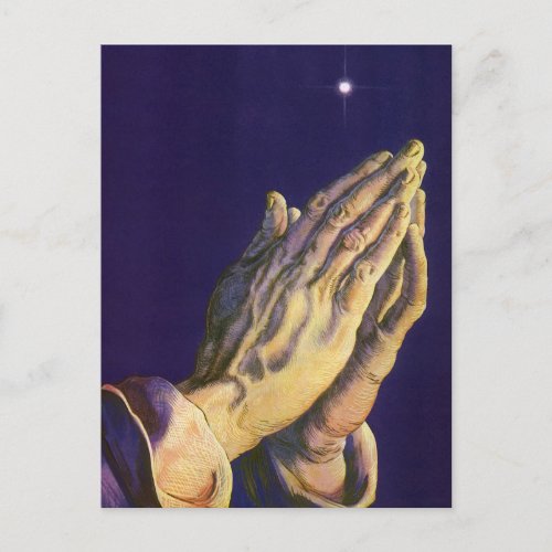 Vintage Hands Praying with Star of Bethlehem Postcard