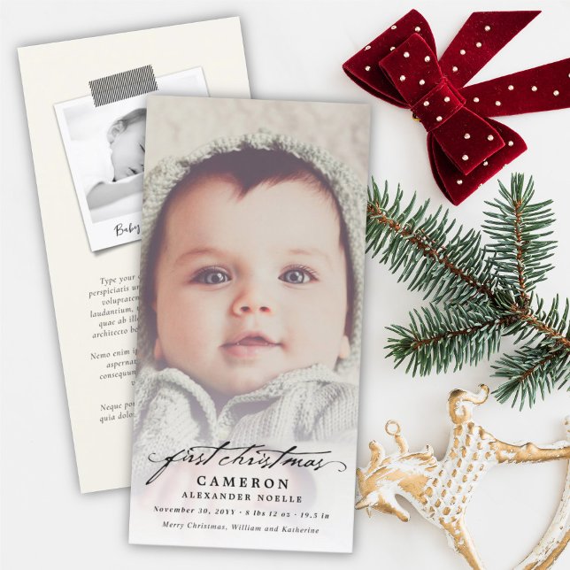 Vintage Handwriting Baby's 1st Christmas Photo Holiday Card (Creator Uploaded)