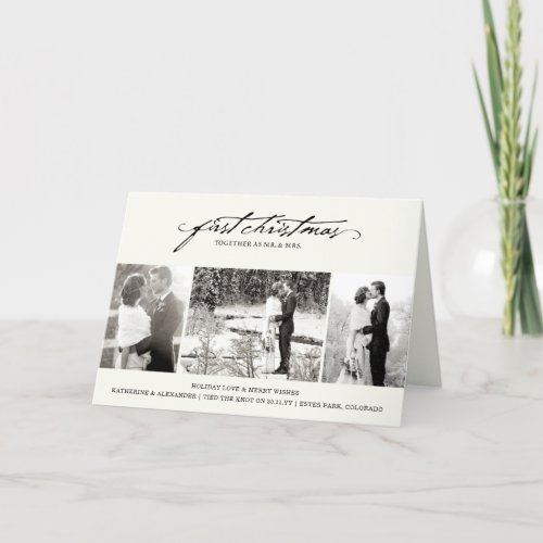 Vintage Handwriting First Christmas Photo Wedding Holiday Card