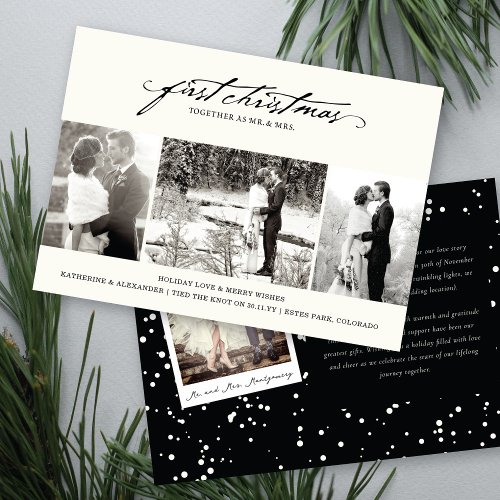 Vintage Handwriting First Christmas Photo Wedding Holiday Card