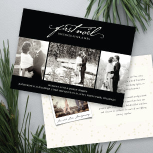 Vintage Handwriting First Noel 3 Photo Wedding Holiday Card
