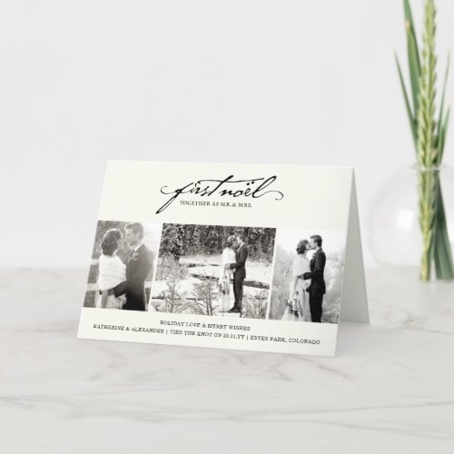 Vintage Handwriting First Noel Multi Photo Wedding Holiday Card