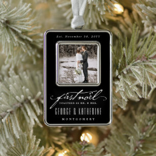 Vintage Handwriting First Noel Photo Wedding Ornament