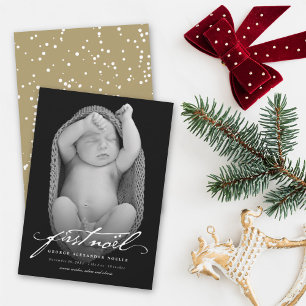 Vintage Handwriting Script Baby's First Noel Photo Holiday Card