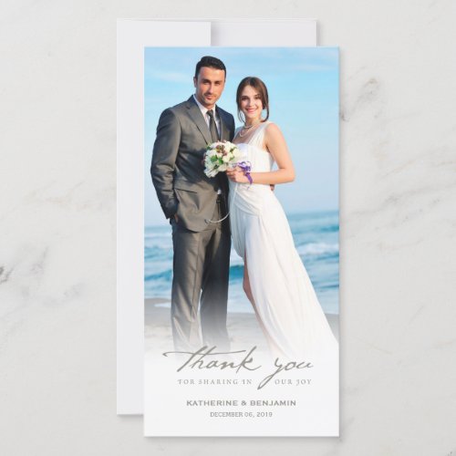 Vintage Handwriting Script Classic Photo Wedding Thank You Card