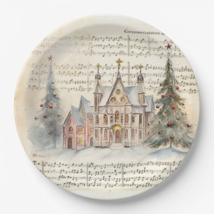 Vintage Handwritten Carol Watercolor Scenery Paper Plates
