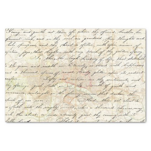 Vintage Handwritten Letter London Map Decoupage Tissue Paper