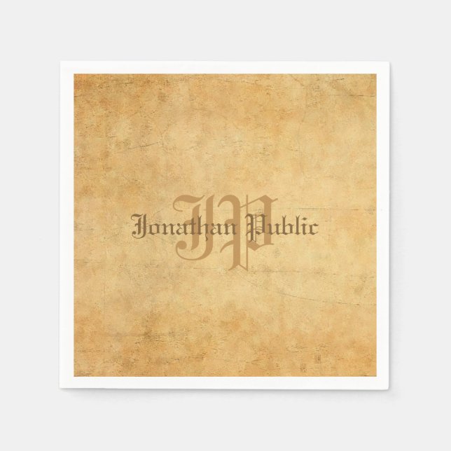 Vintage Handwritten Monogram Wedding Text Template Napkins (Front)