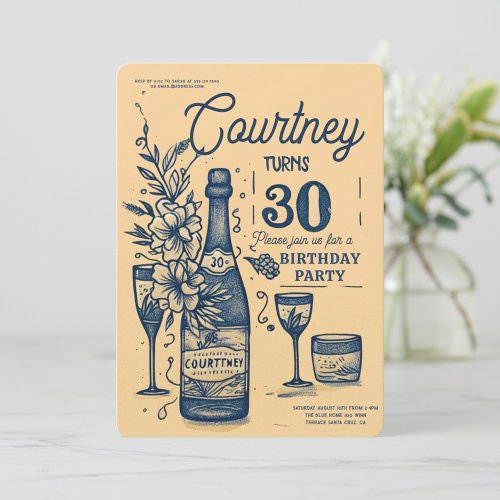 Vintage Handwritten Scribble Drawing 30th Birthday Invitation