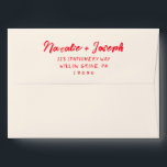 Vintage Handwritten Trendy Unique Modern Wedding Envelope<br><div class="desc">A retro modern hand written bright red and cream wedding envelope. Which features bold whimsical  bride and groom's names in vivid red and creamy background color. And  personalized return address . Which suits the whole wedding suite.</div>