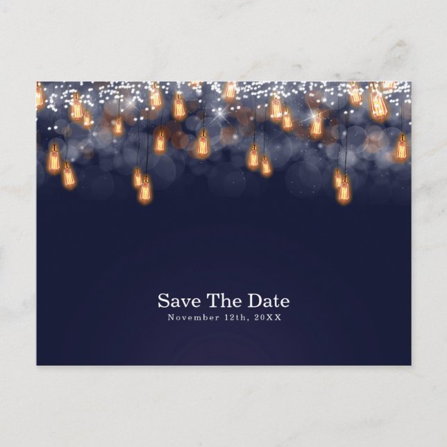 Vintage Hanging Light Bulbs Rustic Save the Date Announcement Postcard (Front)