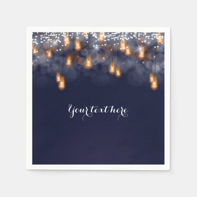 Vintage Hanging Light Bulbs Wedding Reception Paper Napkins (Front)