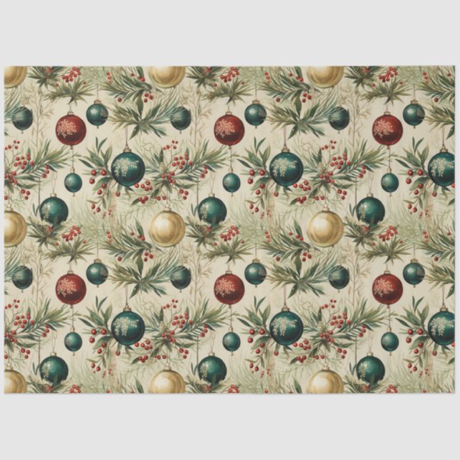 Vintage Hanging Ornaments, Berries, Branches Tissue Paper (Front)