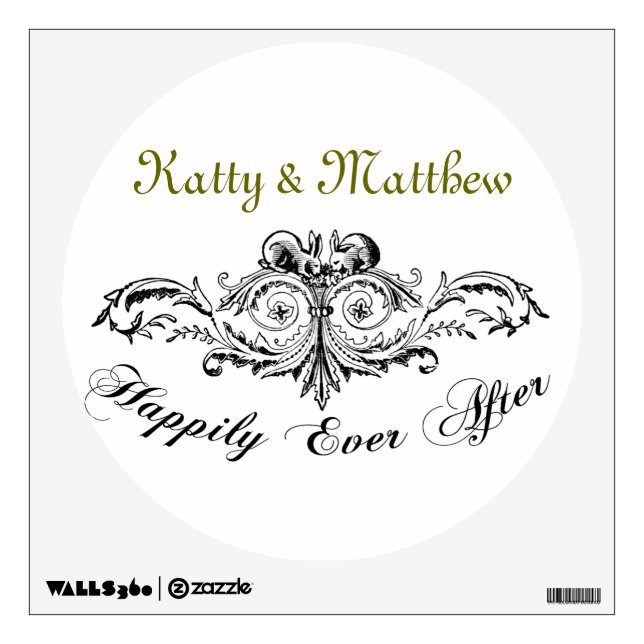 Vintage Happily Ever After Personalized Names Wall Sticker (Front)