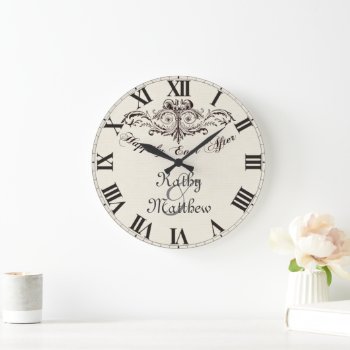 Vintage Happily Ever After Personalized Wedding Large Clock by BluePress at Zazzle