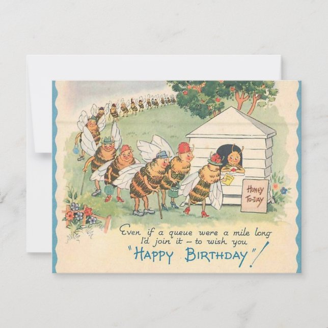 Vintage Happy Bee Birthday Holiday Card (Front)