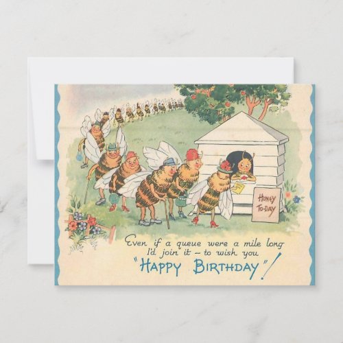 Vintage Happy Bee Birthday Holiday Card