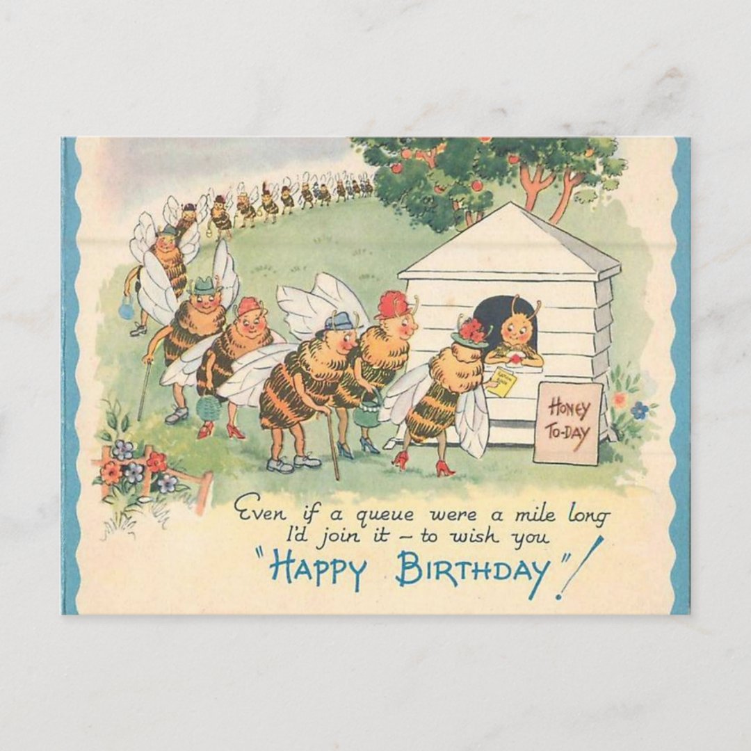 Vintage Happy Bee Birthday Holiday Postcard | Zazzle