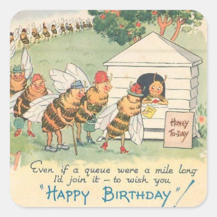 Vintage Happy Bee Birthday Square Sticker