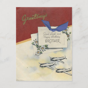 Vintage Happy Birthday Brother With Airplanes Postcard