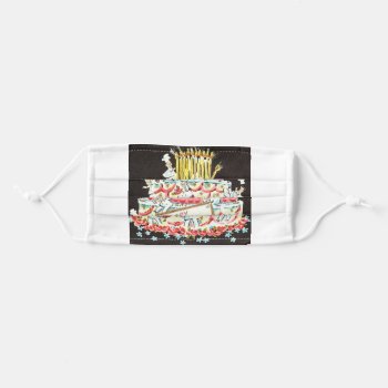Vintage Happy Birthday Cake Adult Cloth Face Mask by Gypsify at Zazzle