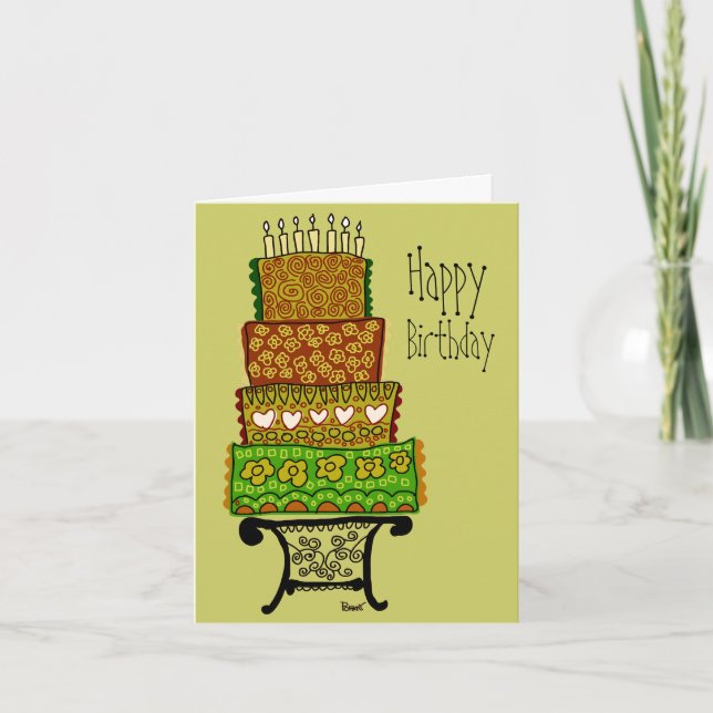 Vintage Happy Birthday Cake Card (Front)