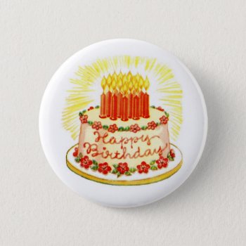 Vintage Happy Birthday Cake Pin by lkranieri at Zazzle