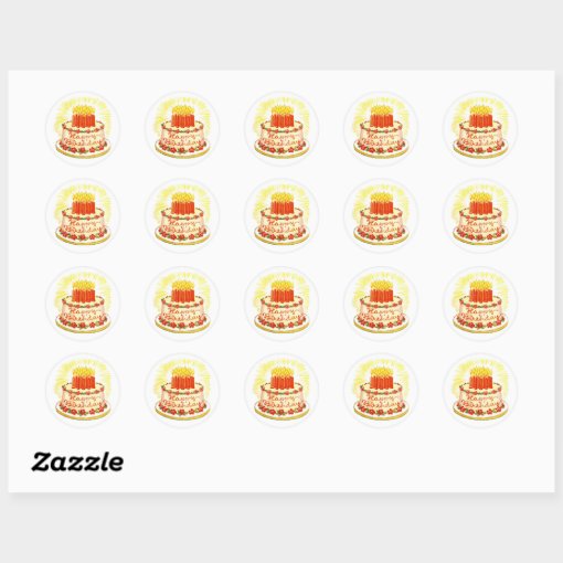 Vintage Happy Birthday Cake Stickers Zazzle