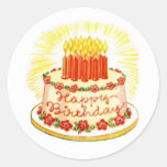 Vintage Happy Birthday Cake Stickers at Zazzle