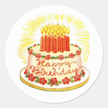 Vintage Happy Birthday Cake Stickers