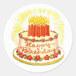 Vintage Happy Birthday Cake Stickers