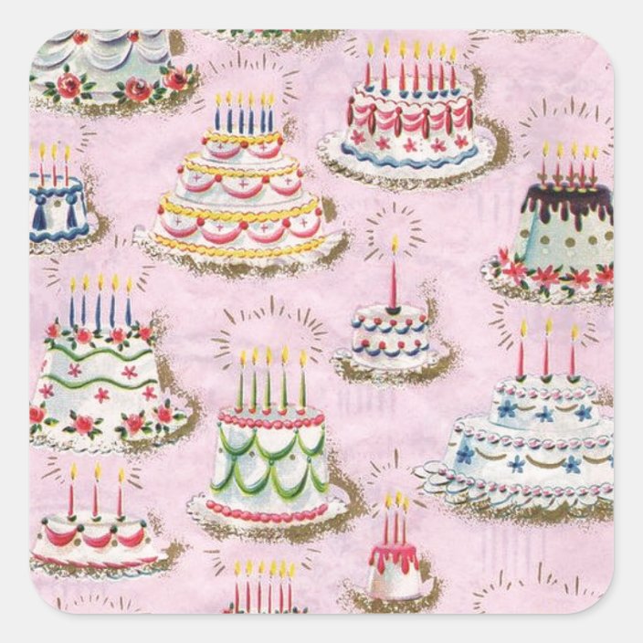 Vintage Happy Birthday Cakes Square Sticker Zazzle Com