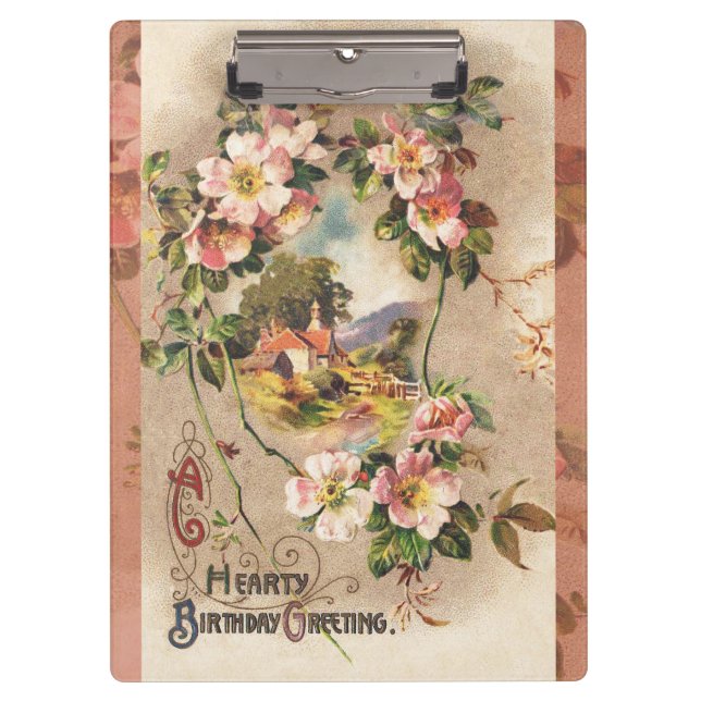 Vintage Happy Birthday Card Artwork Clipboard (Front)