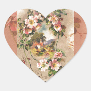 Vintage Happy Birthday Card Artwork Heart Sticker