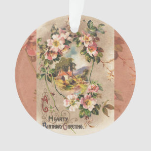 Vintage Happy Birthday Card Artwork Ornament