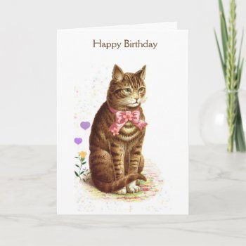 Vintage Happy Birthday Cat (message Inside)  Card by AsTimeGoesBy at Zazzle
