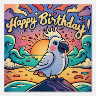 Vintage Happy Birthday Colorful Parrot Bird Sign