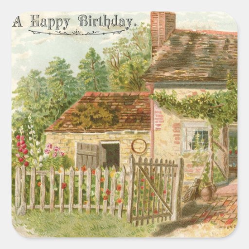 Vintage Happy Birthday Cottage Sticker | Zazzle