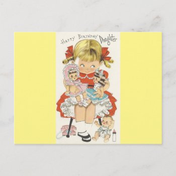 Vintage Happy Birthday Daughter With Dolls Postcard by Gypsify at Zazzle