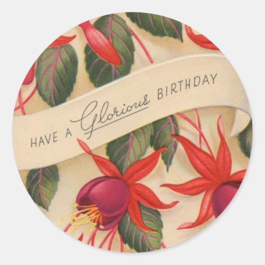 Vintage Happy Birthday Flowers Sticker Zazzle Com