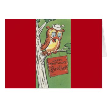 Vintage Happy Birthday For Brother With Owl by Gypsify at Zazzle
