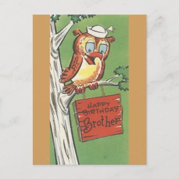 Vintage Happy Birthday For Brother With Owl Postcard by Gypsify at Zazzle