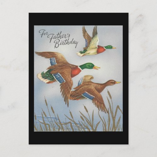 Vintage Happy Birthday For Father With Ducks Postcard