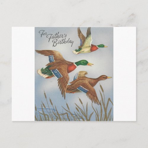 Vintage Happy Birthday For Father With Ducks Postcard