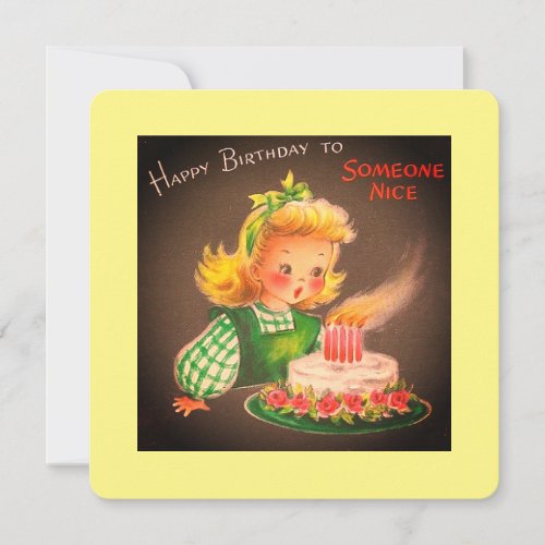 Vintage Happy Birthday Girl Blowing Out Candles Holiday Card