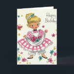 Vintage Happy Birthday Girl In Dress Card<br><div class="desc">Vintage Happy Birthday Girl In Dress.</div>