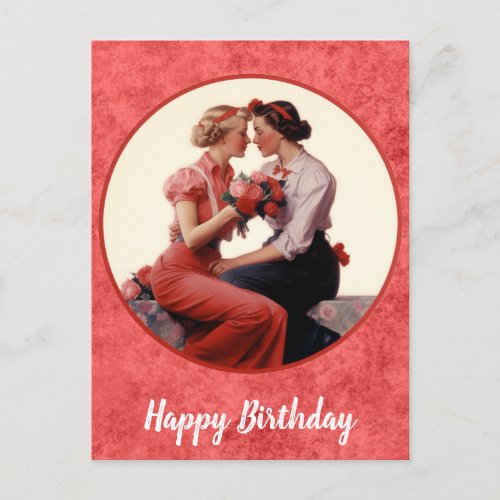 Vintage Happy Birthday Lesbian Couple Postcard