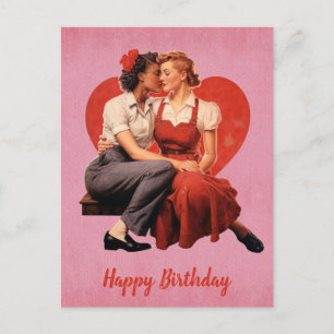 Vintage Happy Birthday Lesbian Couple Postcard