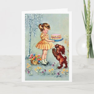 Vintage Happy Birthday Little Girl With Cake Card